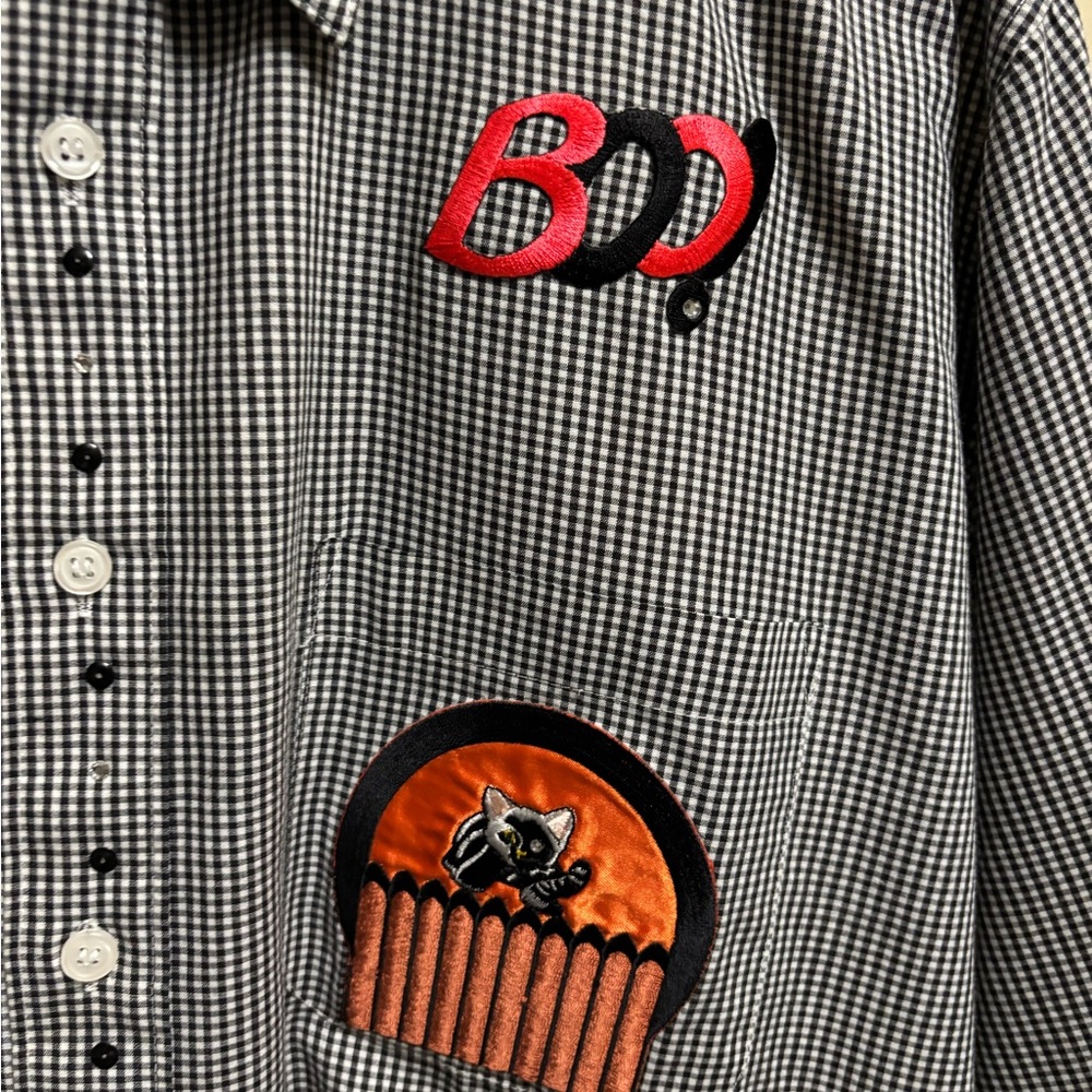Vintage Millie Deaings Halloween Black and White Checkered Shirt - Picture 9 of 13